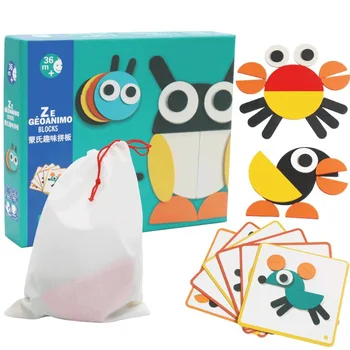 Montessori Drevená Skladačka Puzzle, Hračky Zápas Hry, Baby Vzdelávacieho Hračky pre Deti Zvierat Poznanie 3D Puzzle Deti Darček