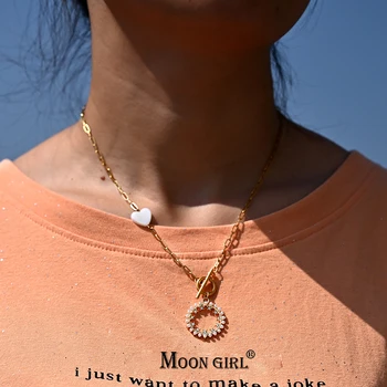 Nerezové Reťaze Náhrdelník pre Ženy Móda Pozlátené Kubánskej Reťazí Srdce Shell Prívesok Šperky Boho Collier Femme