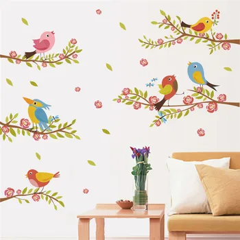 Vták Pobočky birdcage samolepky na stenu pre deti izby, obývacej izby, spálne, okno, stenu nástenná maľba umenie plagátu